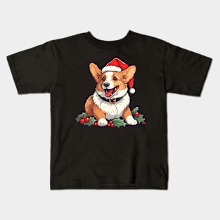 Happy Corgi Christmas Holly Kids T-Shirt